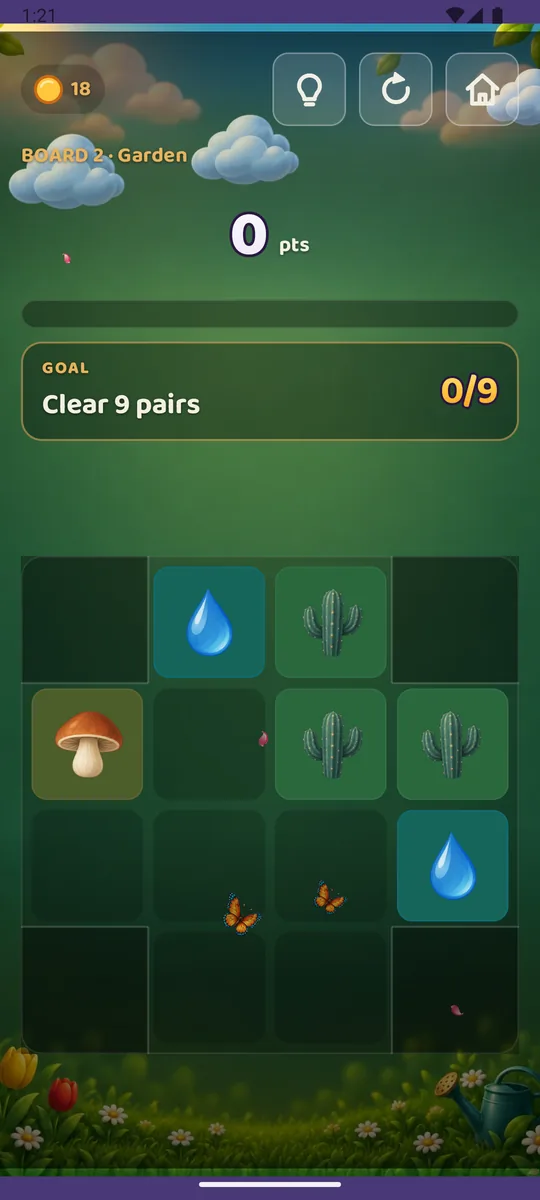 A garden board with the goal: clear 9 pairs